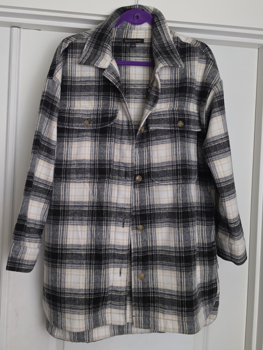 Banana Republic Black & White Plaid Utility Shacket Jacket